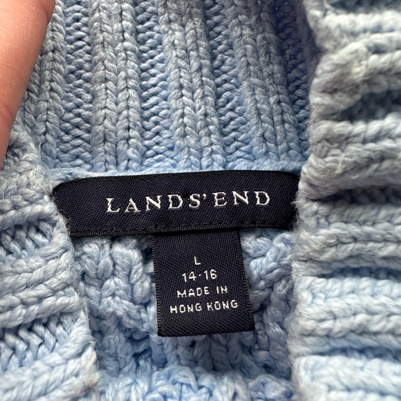 Lands end sky blue cable knit sweater size L/14-16 - Picture 3 of 7
